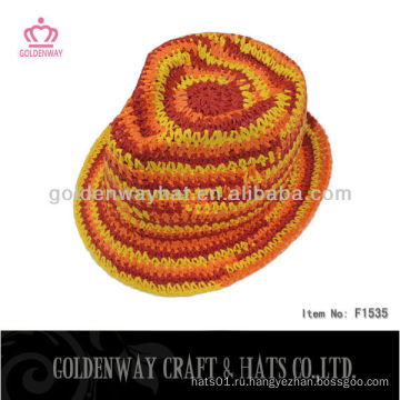 Красочный принт fedora шляпа бумажный вязание крючком дешевый новый дизайн летние шляпы